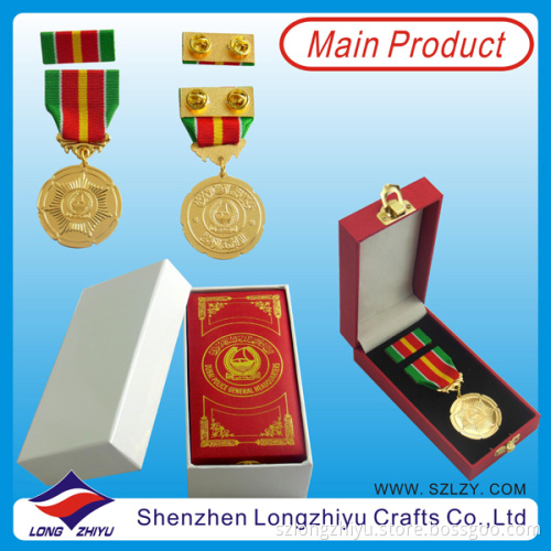 UAE Dubai Police and Military Medal with Leather Box, Gold Army Medal Box Ribbon Pin Badge with Butterfly Pin (lzy-201300296)